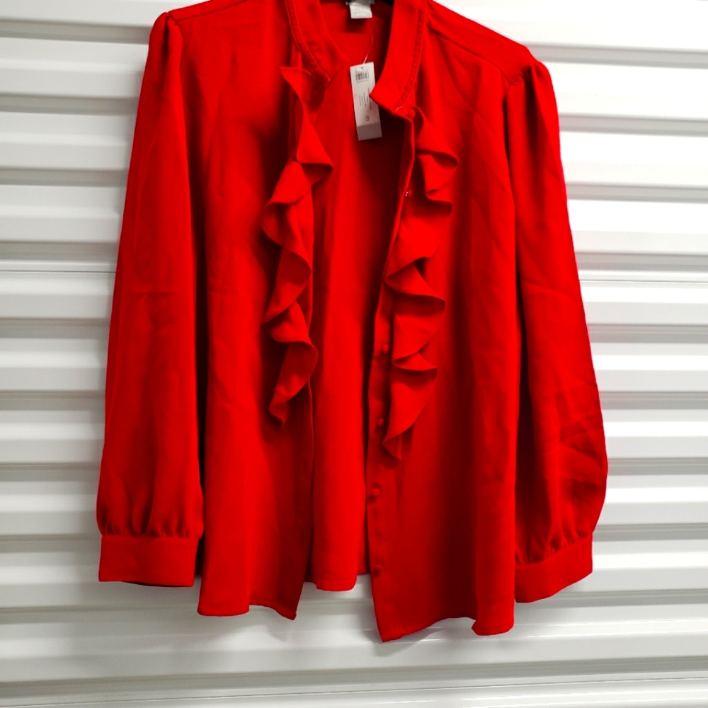 NWT Chico's Red Ruffle Blouse